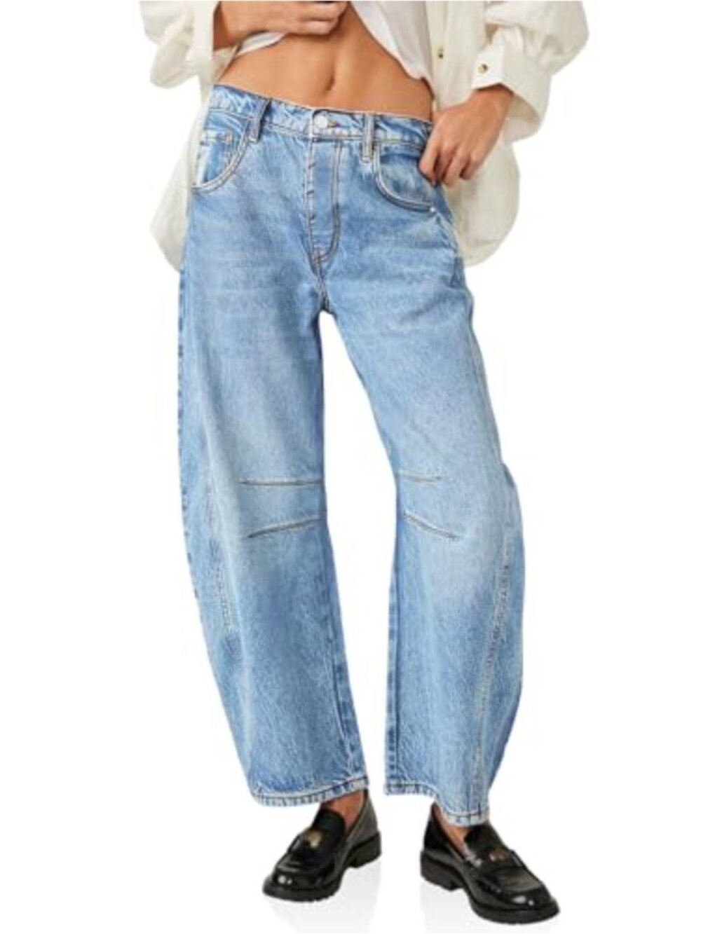 Baggy Boyfriend Wide Leg Mid Rise Ankle Denim Jeans
